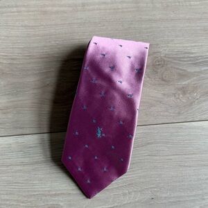 Yves Saint Laurent YSL VTG Vintage Pink silk necktie with blue geometric dots